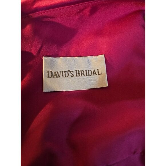 David's Bridal Deep Hot Pink Sleeveless Satin V-Neck Dress with Slim Skirt Size - Picture 5 of 6